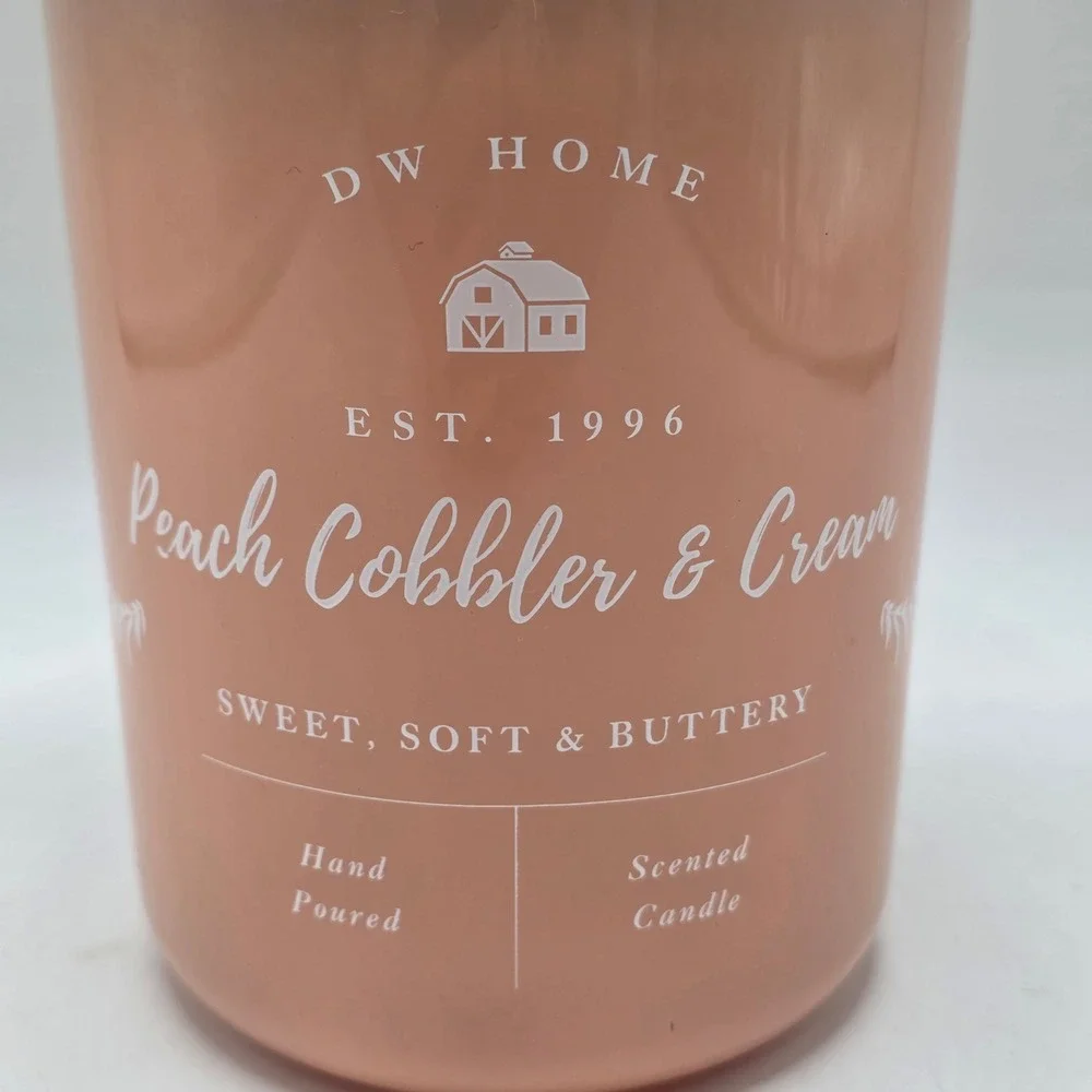 DW Home Peach Cobbler & Cream Scented Candle 15.1oz Wood Lid 2-Wick Farmhouse
